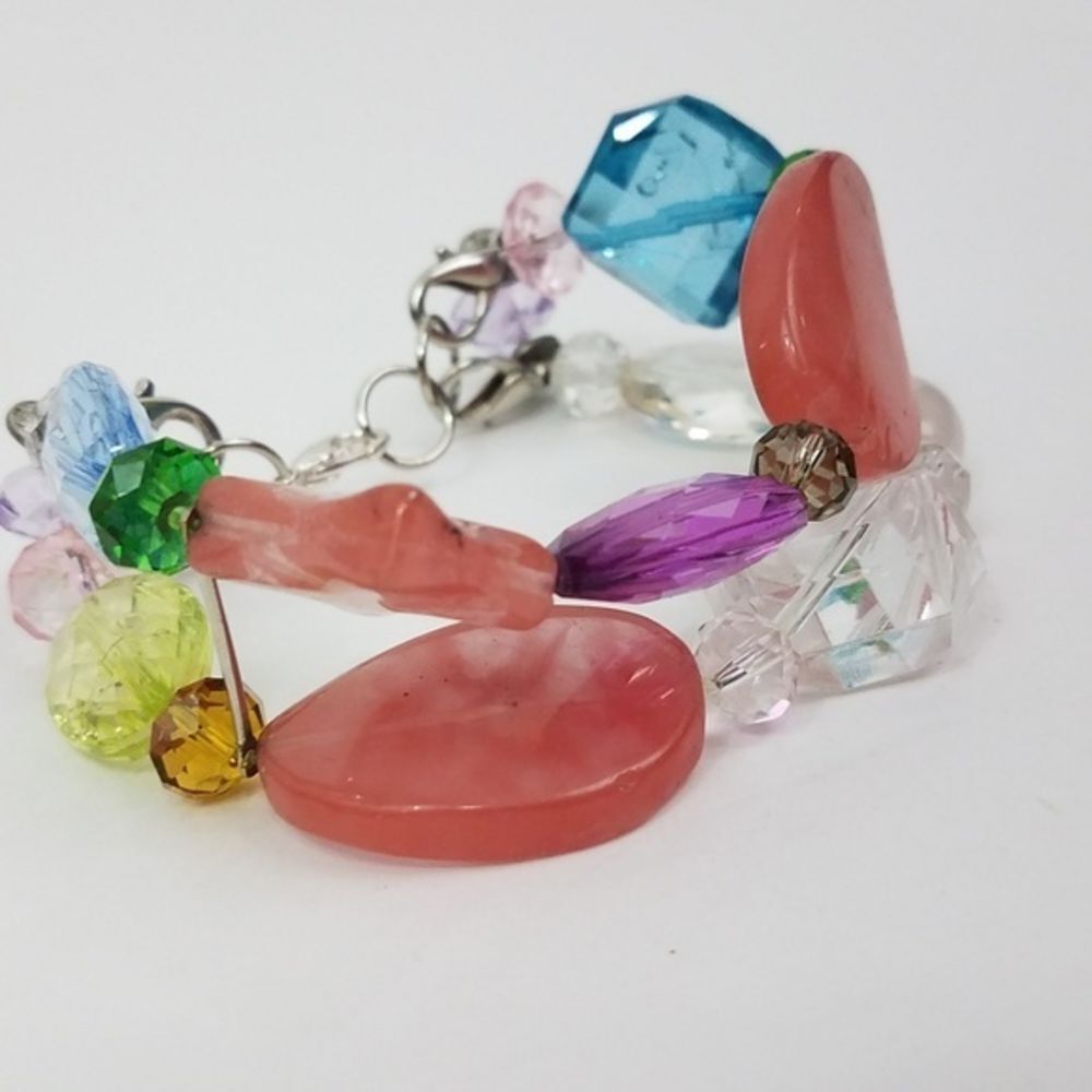 Beaded Bracelet Clear Faceted Swirl Pink…‎